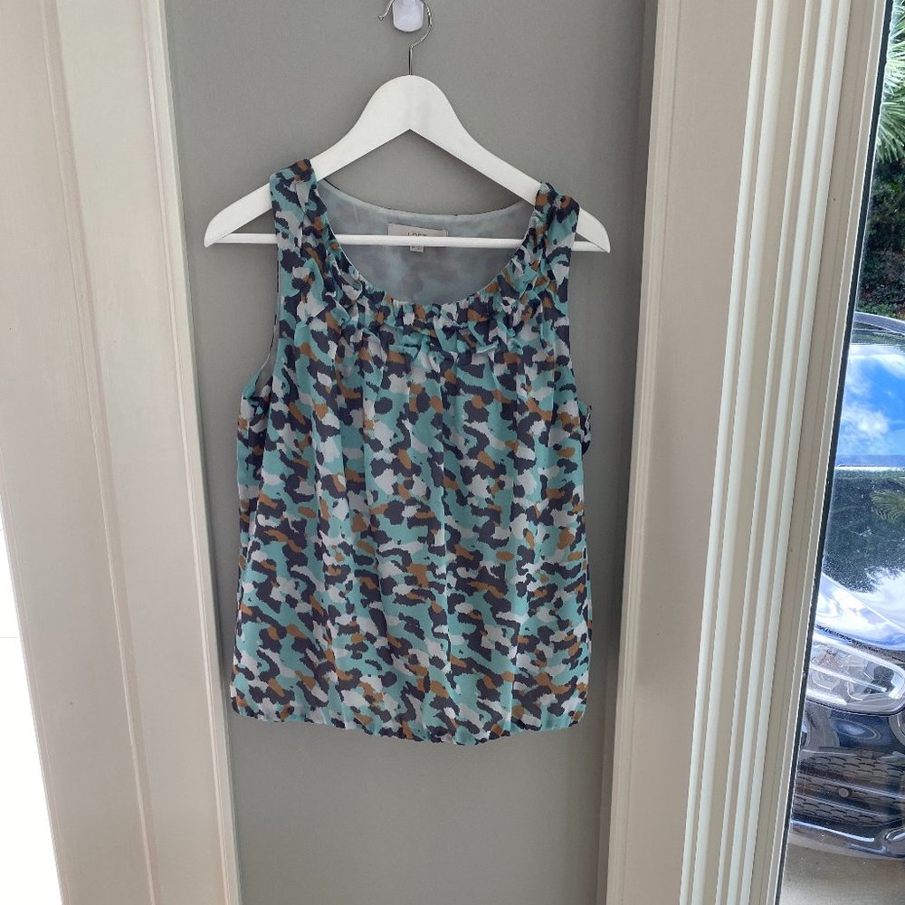 LOFT Blue Leopard Sleeveless Blouse